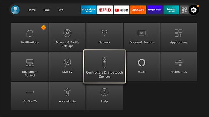 Controllers and Bluetooth Devices Settings in Amazon Fire TV
