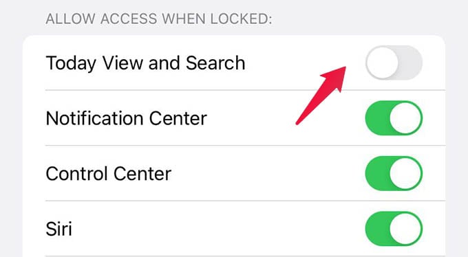 Disable Today View and Search on Face ID to turn off spotlight search on iPhone lock screen
