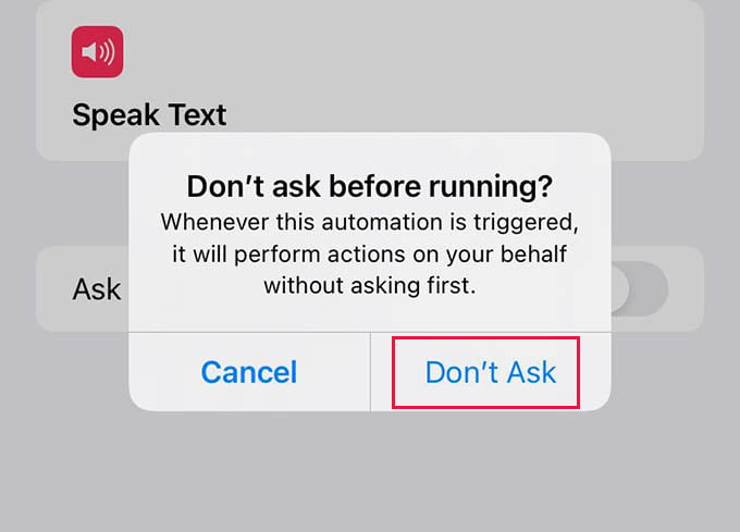Dont Ask Before Running Automation on iPhone