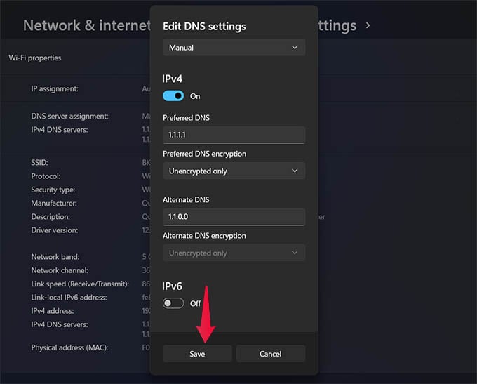 Edit and Save DNS Settings in Windows 11 PC