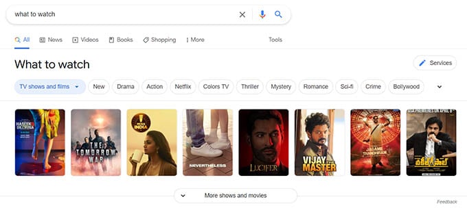 Google Movie Suggestions on Searching What to Watch