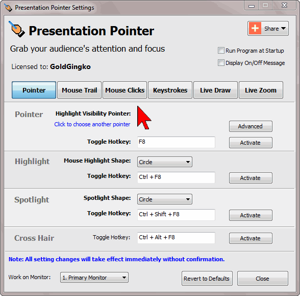 presentation pointer on windows
