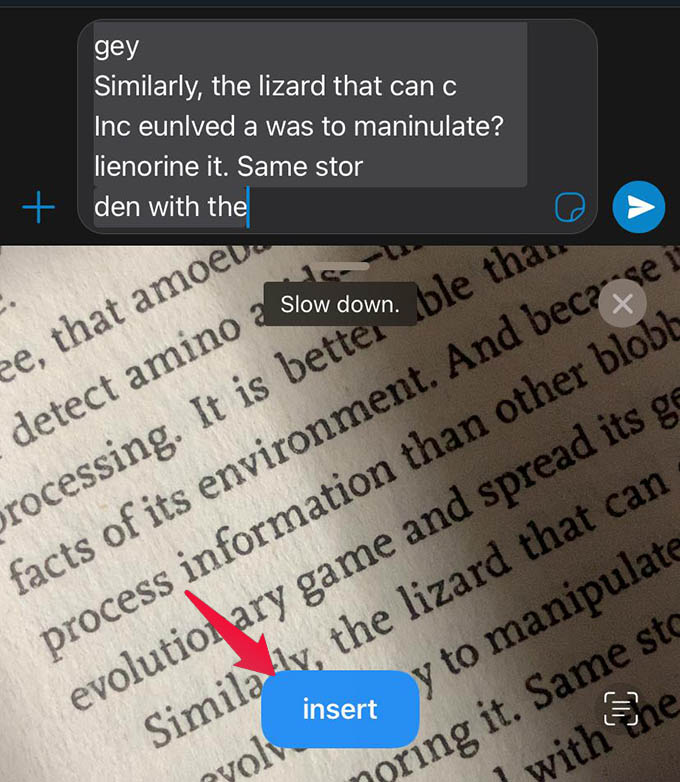 Insert Scanned text on iPhone