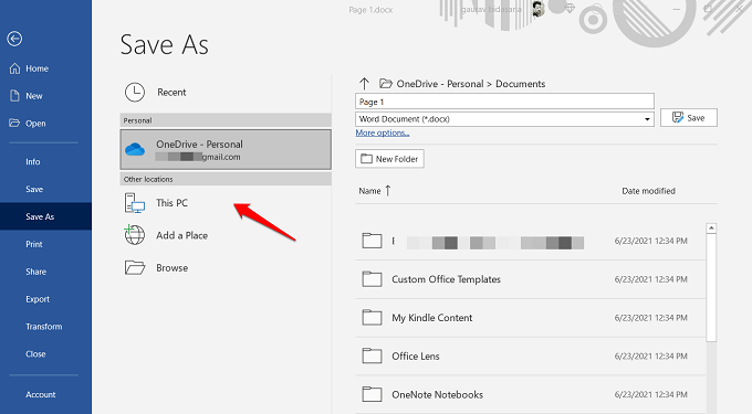 saving a word file as a template in 365