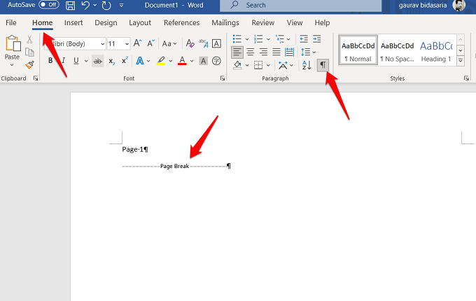 show page breaks in word 365