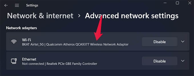 Network Adapter Settings in Windows 11