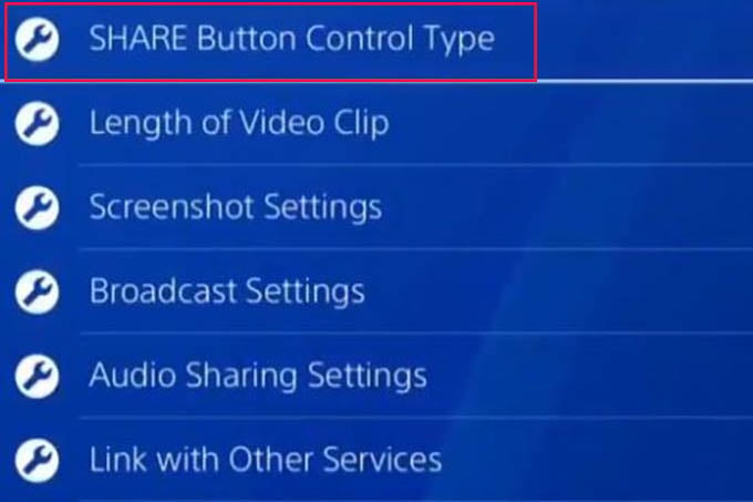 PS4 Share Button Control Type Settings