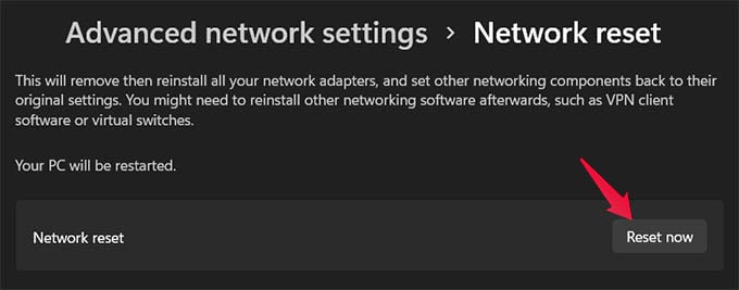 Reset Network Settings in Windows 11