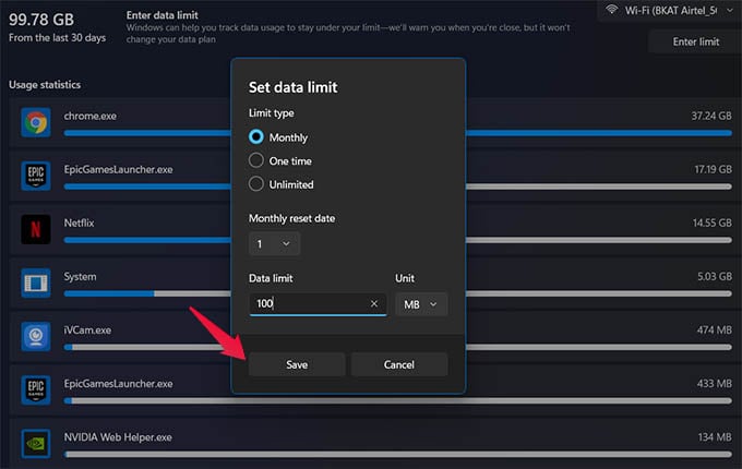 How to Set Data Usage Limit in Windows 11 - 29