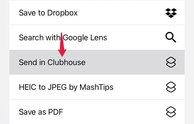 Send in Clubhouse Image from Sharesheet on iPhone