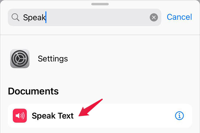 Speak Text Action on Automation Shortcut