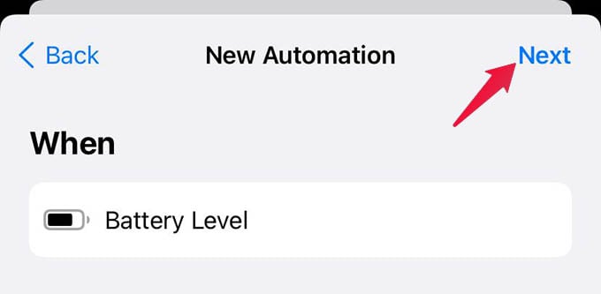 Tap Next to Create Automation and Add Tasks