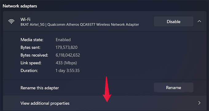 View Additional Properties of WiFi Adapter Windows 11