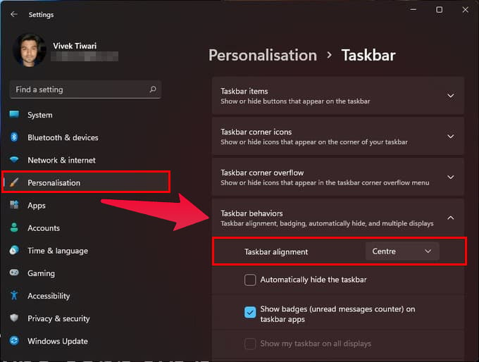 Move Windows 11 Taskbar Icons to Left or Center - 22