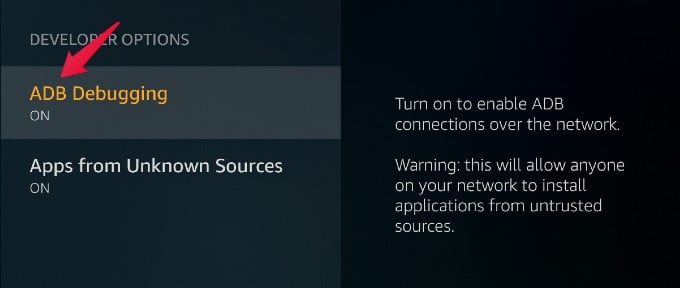 ADB Debugging Enable in Fire TV Stick