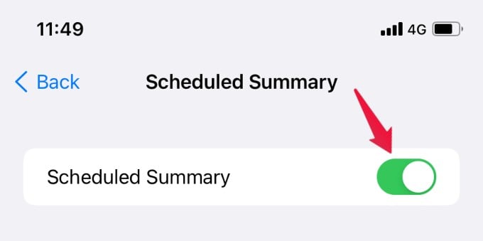 enable scheduled summary iphone