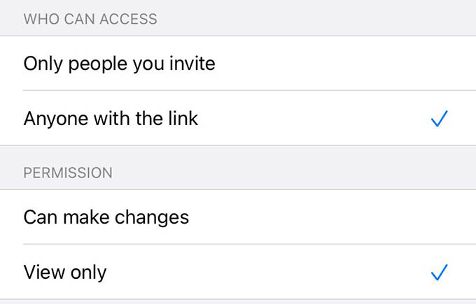 iCloud File Sharing Permissions