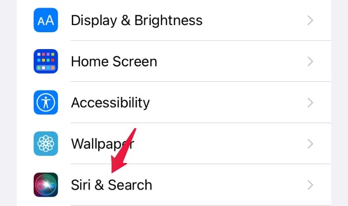 settings menu siri and search