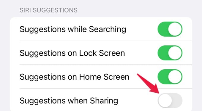 siri suggestions settings