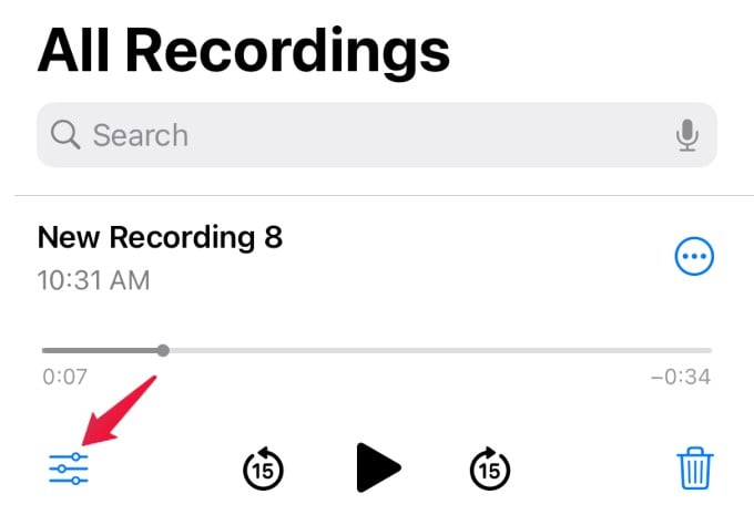 voice memo recordings options menu