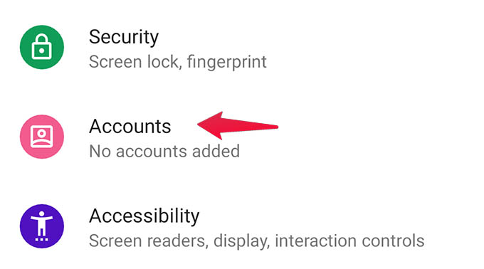 Accounts Settings on Android