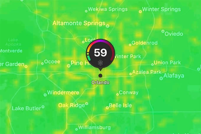 Air Quality Index Weather Map on iPhone