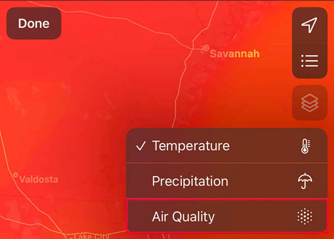 Air Quality Index in iPhone Weather App
