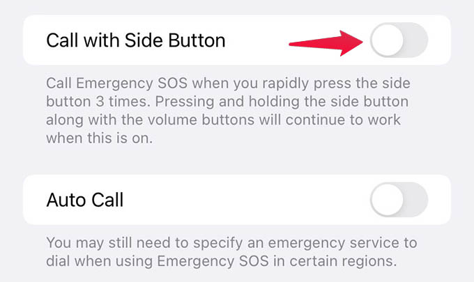 Disable Emergency Call with Side Button on iPhone
