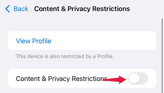 Enable Content and Privacy Restrictions on iPhone
