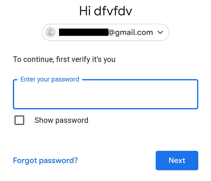 Enter Password to Verify Google Account