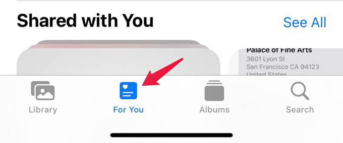 For You Tab in iPhone Photos App