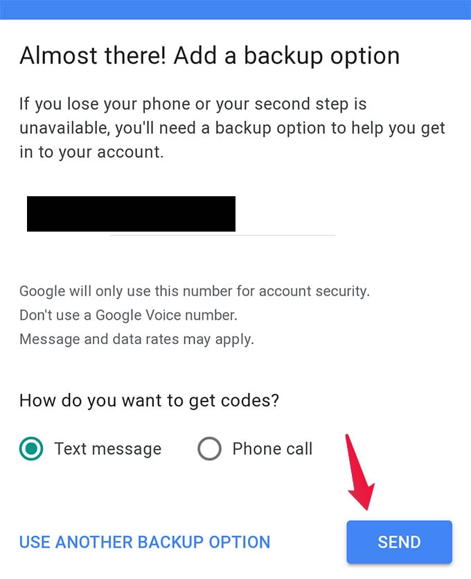 Google 2 Step Verification Backup Option