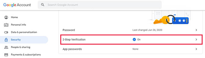 Google Account 2 Step Verification on Web