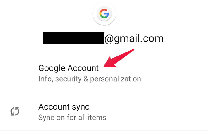 Google Account Option in Android Account Settings