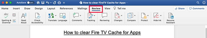 MS Word Review Tab on Mac