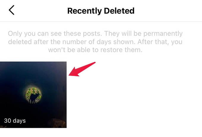 Select Recently Deleted Posts from Instagram