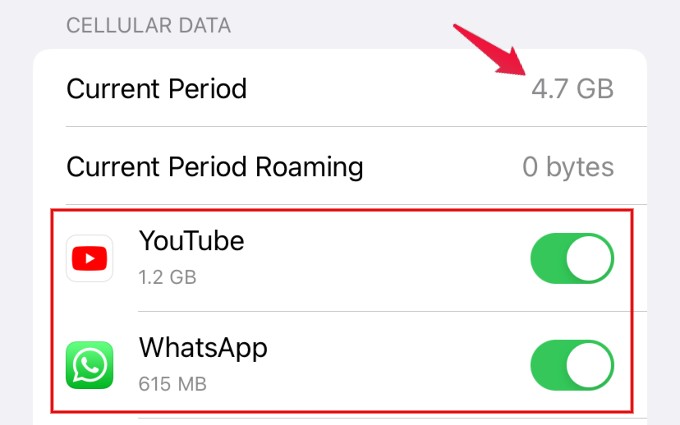 cellular data usage iphone