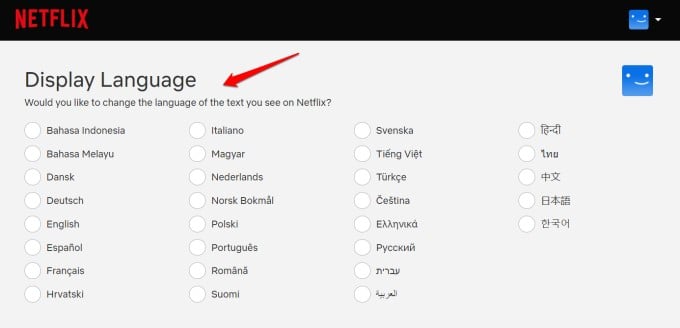 changing display language for a netflix profile