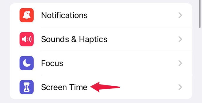 iPhone Screen Time Settings