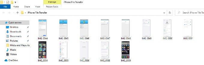 saved iPhone files on windows folder