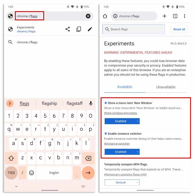 Enable Chrome Split Screen on Android 12