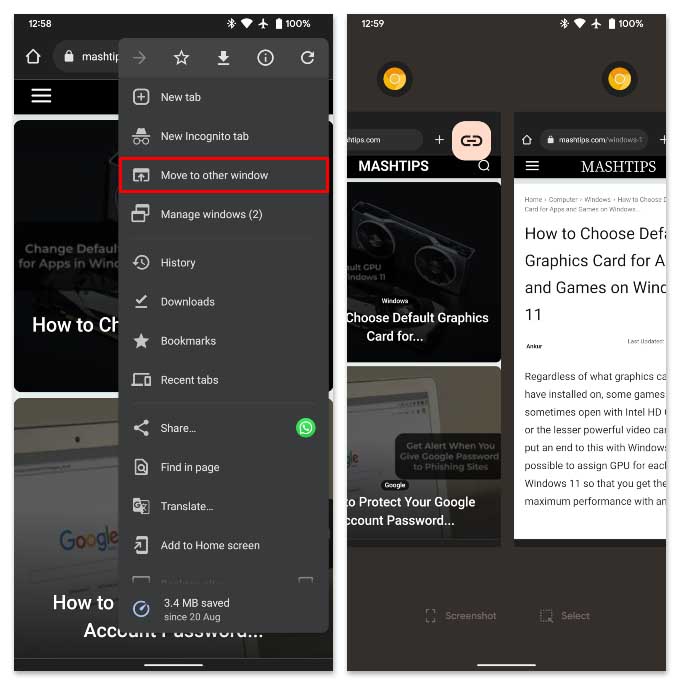 Open new Chrome window on Android 12