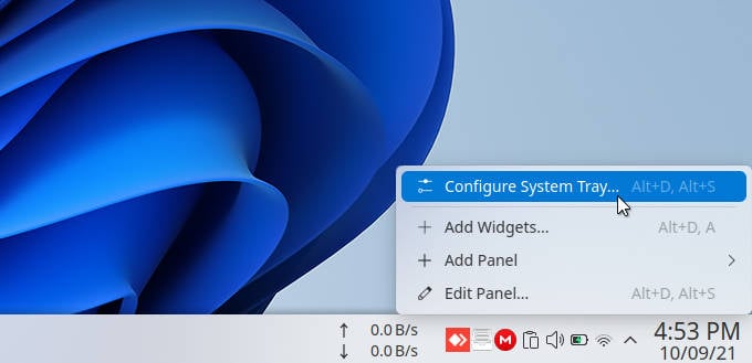 KDE System Tray context menu