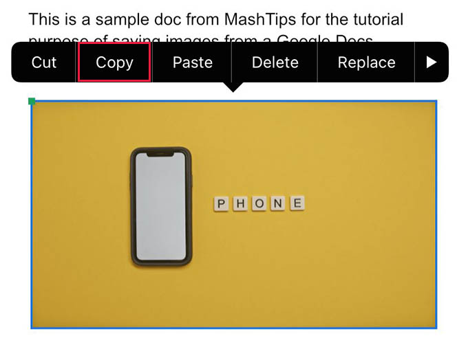 Copy Image from Google Docs in iPhone