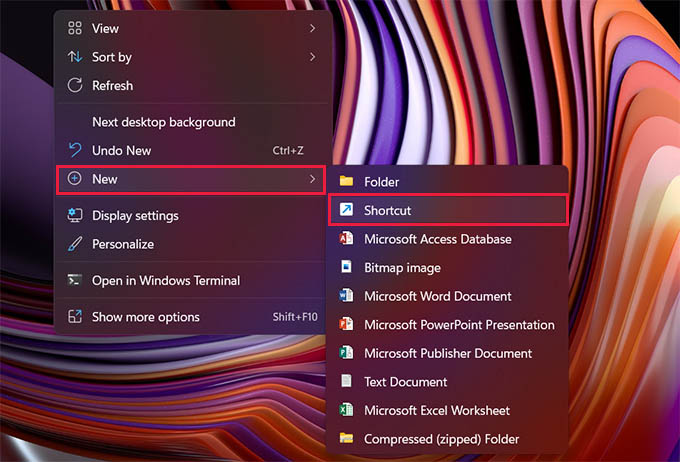 Create New Shortcut in Windows