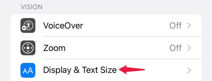 Display and Text Size in iPhone Accessibility Settings