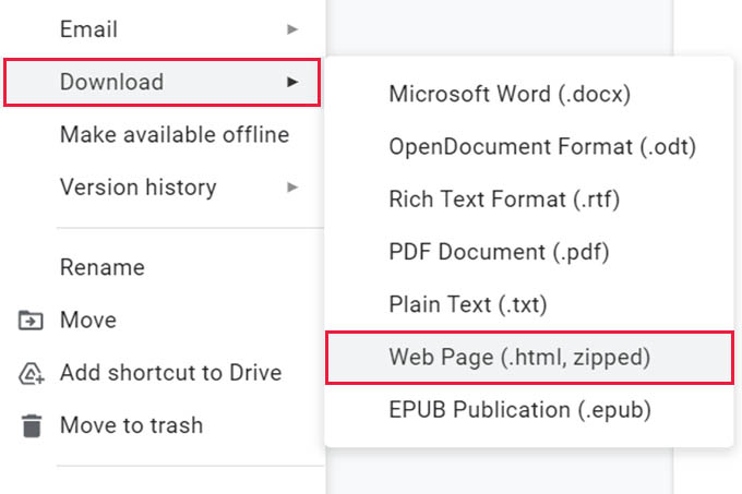 Download Google Docs as Webpage