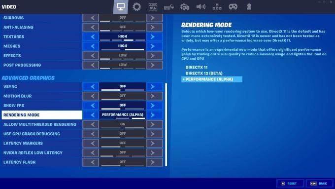 Enable Performance Mode in Fortnite PC