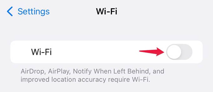 Enable WiFi on iPhone from Settings