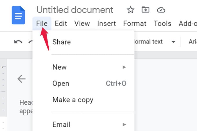 Google Docs File Menu